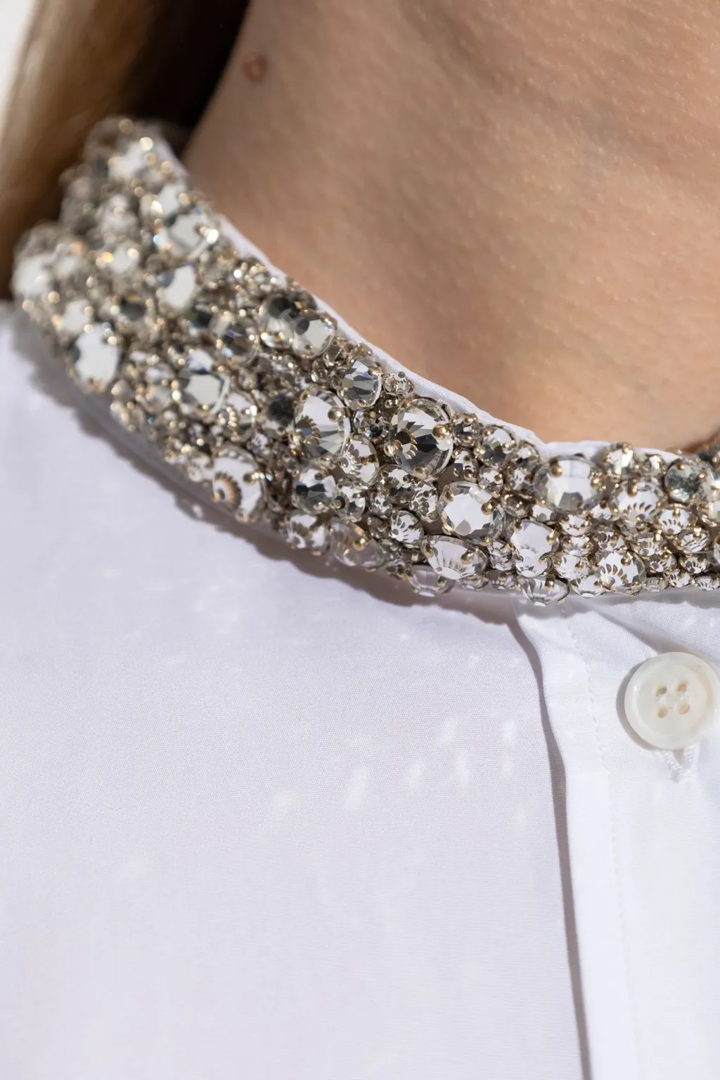 Long Sleeved Embellished-Neck Shirt