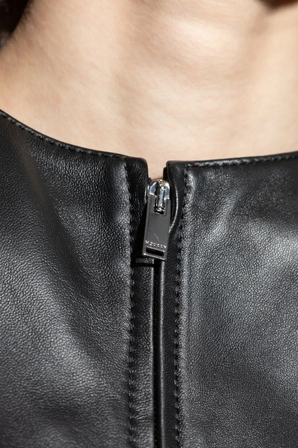 Zipped Crewneck Leather Vest