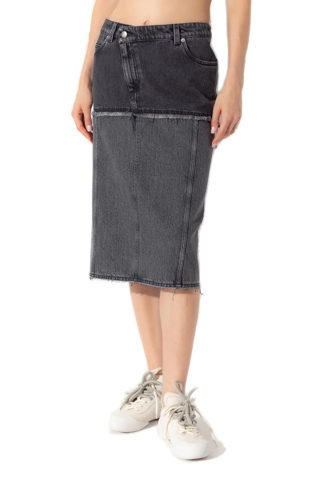 Two-Toned Raw Edge Denim Skirt
