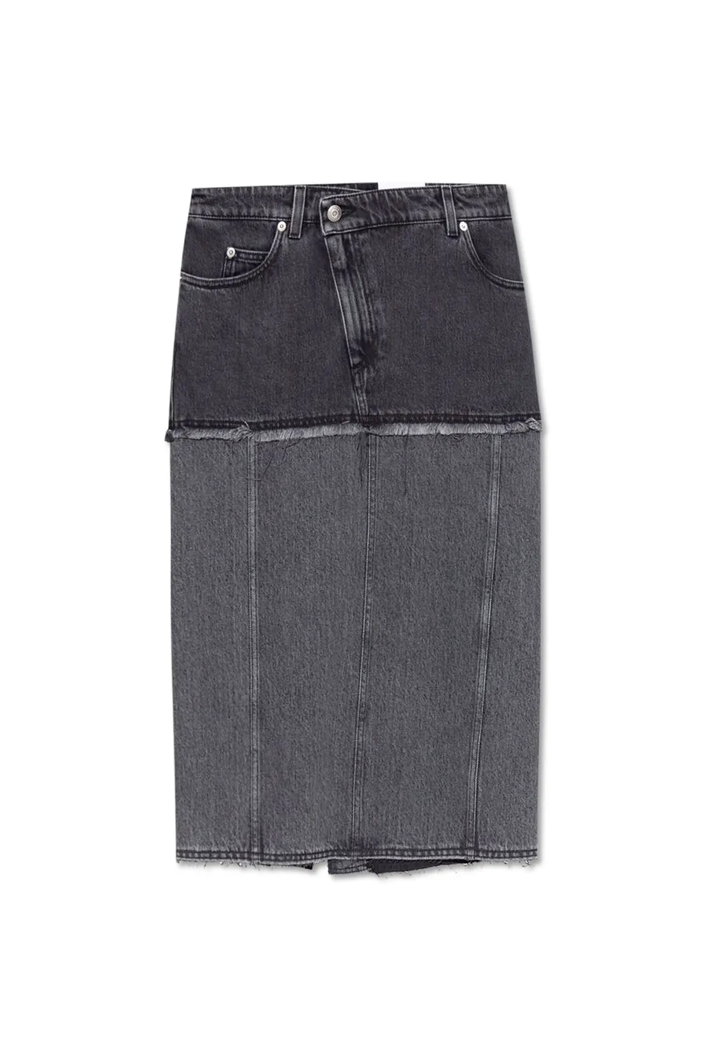 Two-Toned Raw Edge Denim Skirt