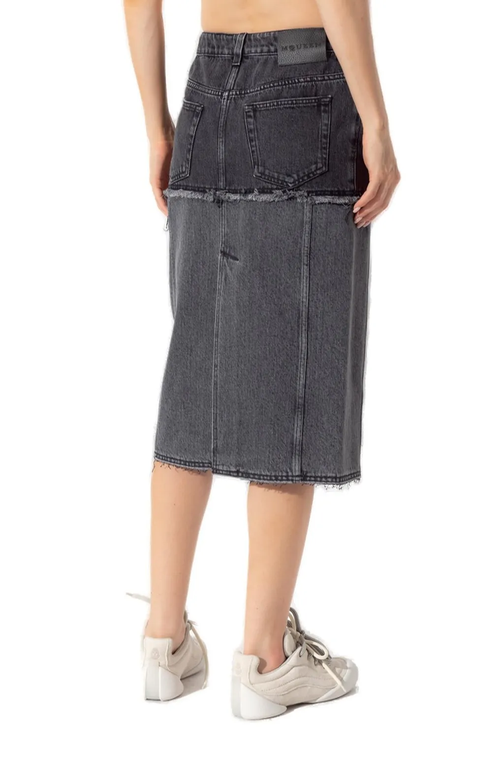 Two-Toned Raw Edge Denim Skirt