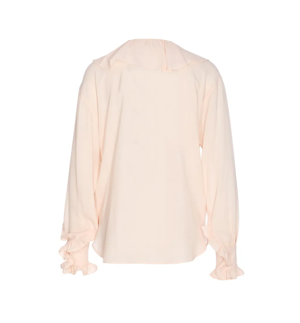 Long Sleeved Ruffled Crewneck Blouse