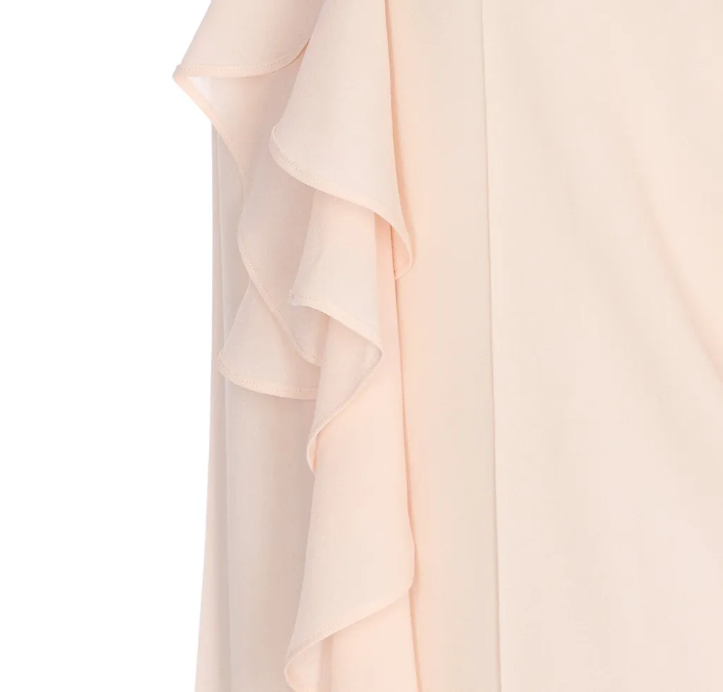 Long Sleeved Ruffled Crewneck Blouse