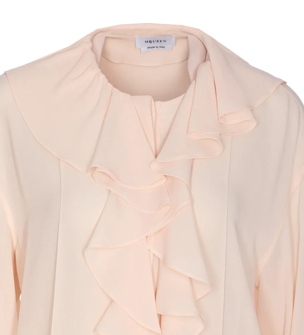 Long Sleeved Ruffled Crewneck Blouse