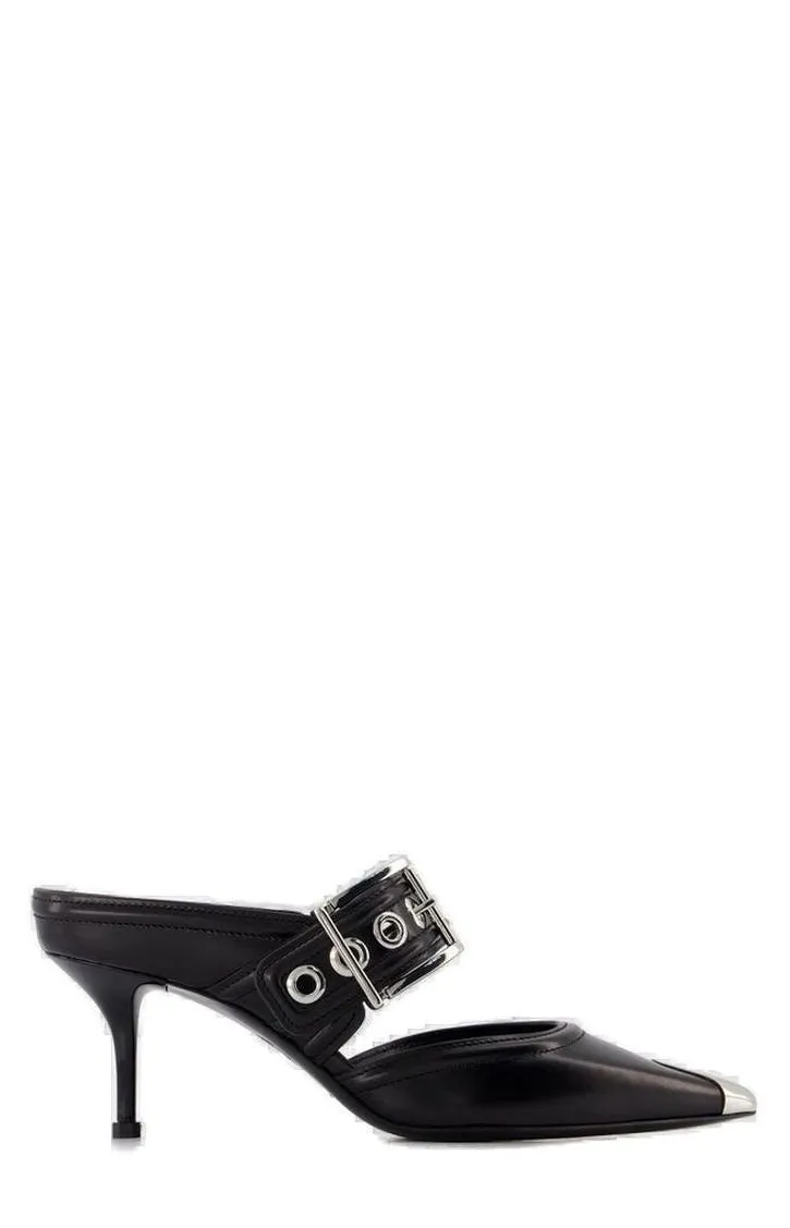Punk Buckle Pointed-Toe Mules