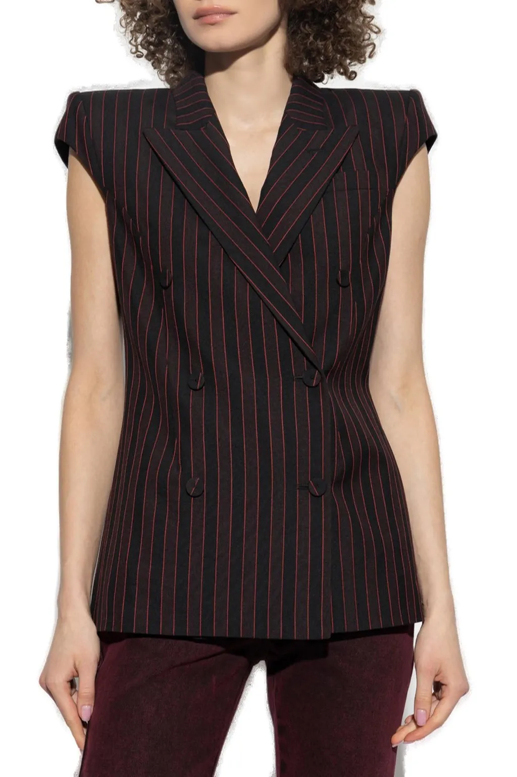 Double Breasted Pinstripe Sleeveless Jacket