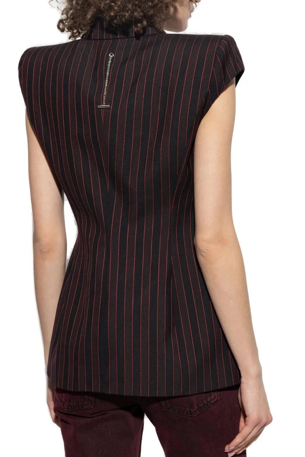 Double Breasted Pinstripe Sleeveless Jacket