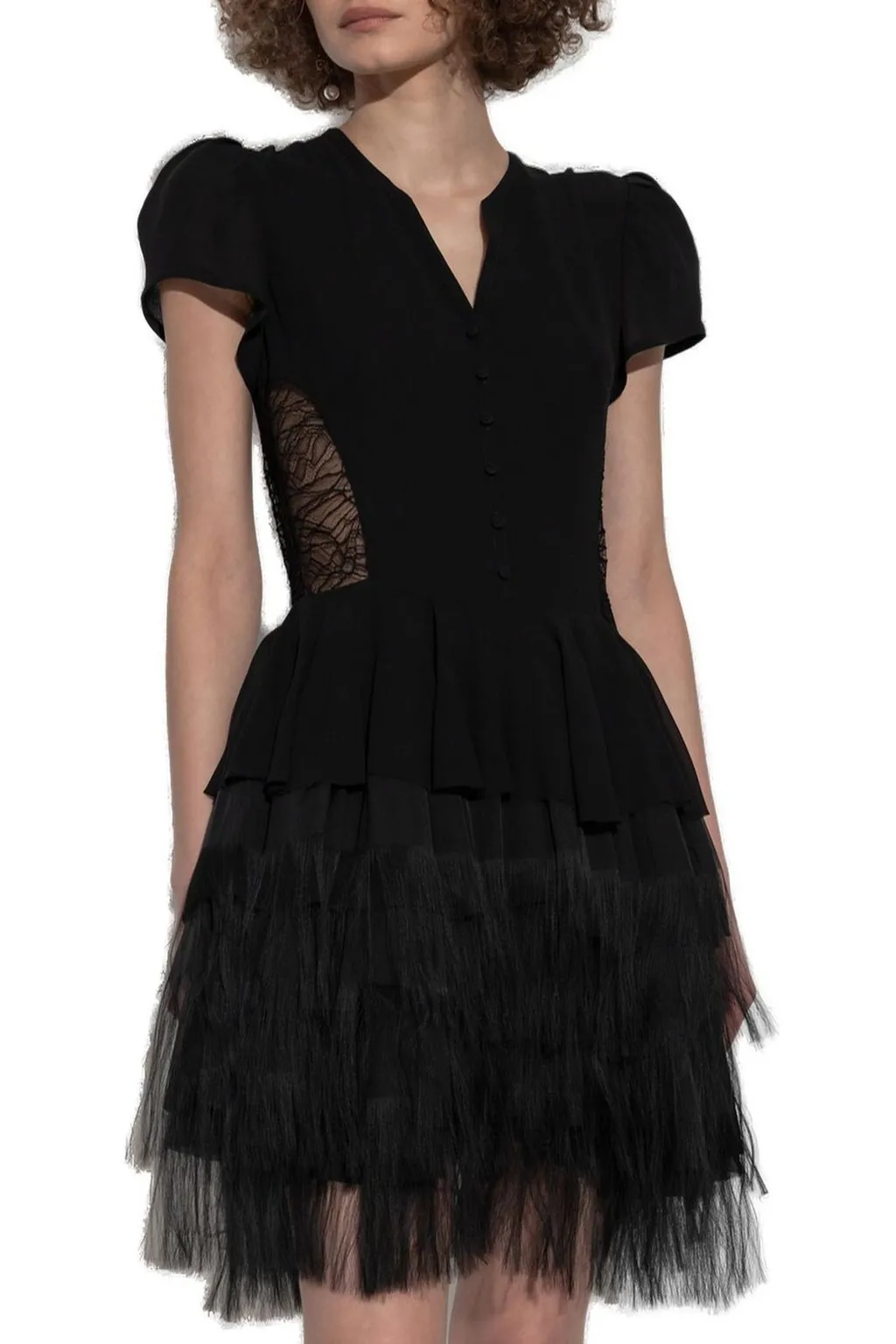 Layered Fringed Mesh Mini Dress