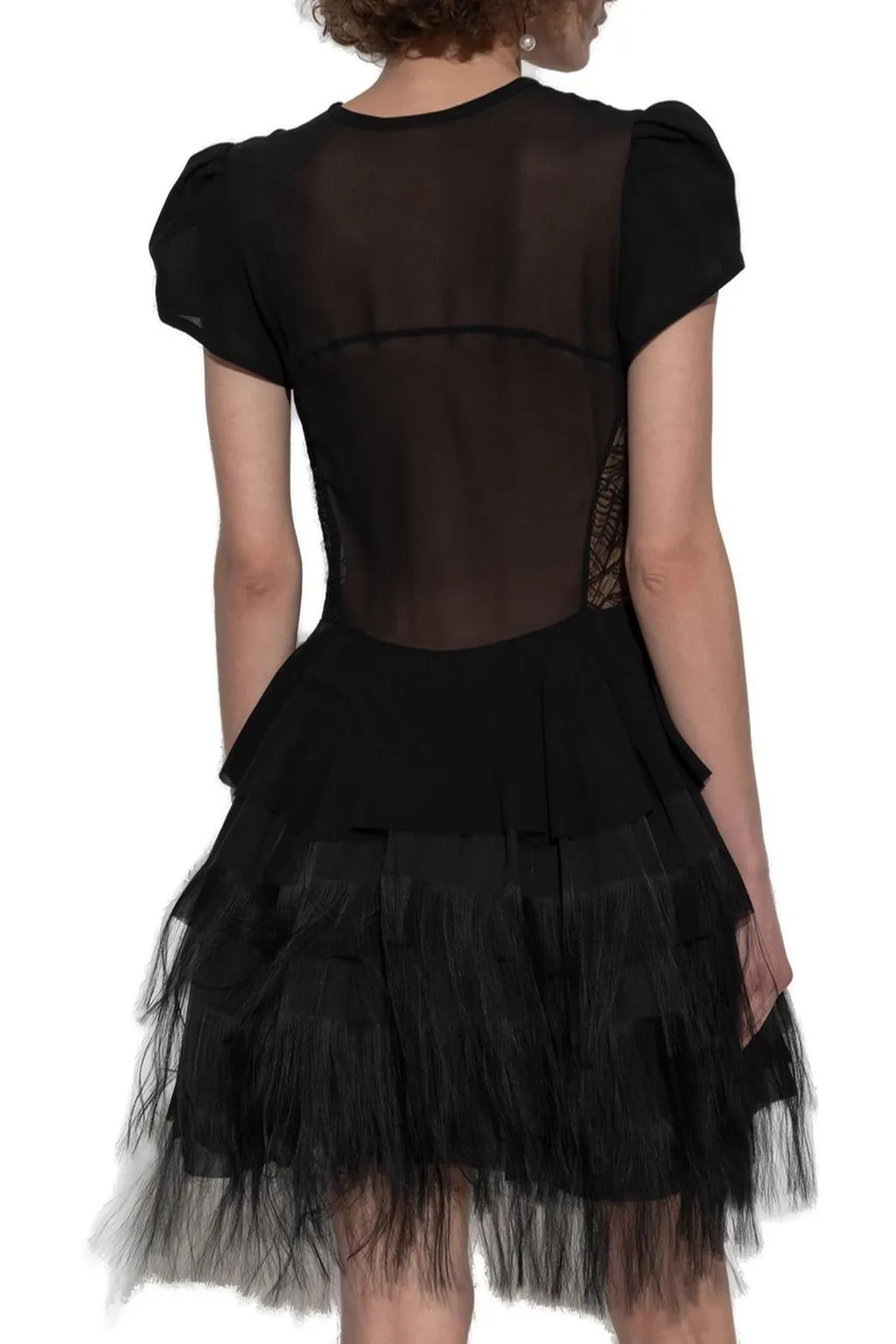 Layered Fringed Mesh Mini Dress