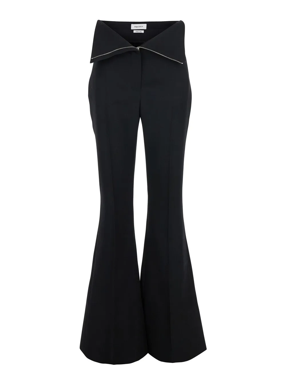 Fold Over Waist Flared Tailored Trousers