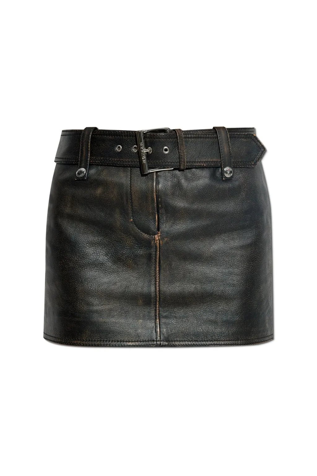 Belted Leather Mini Skirt