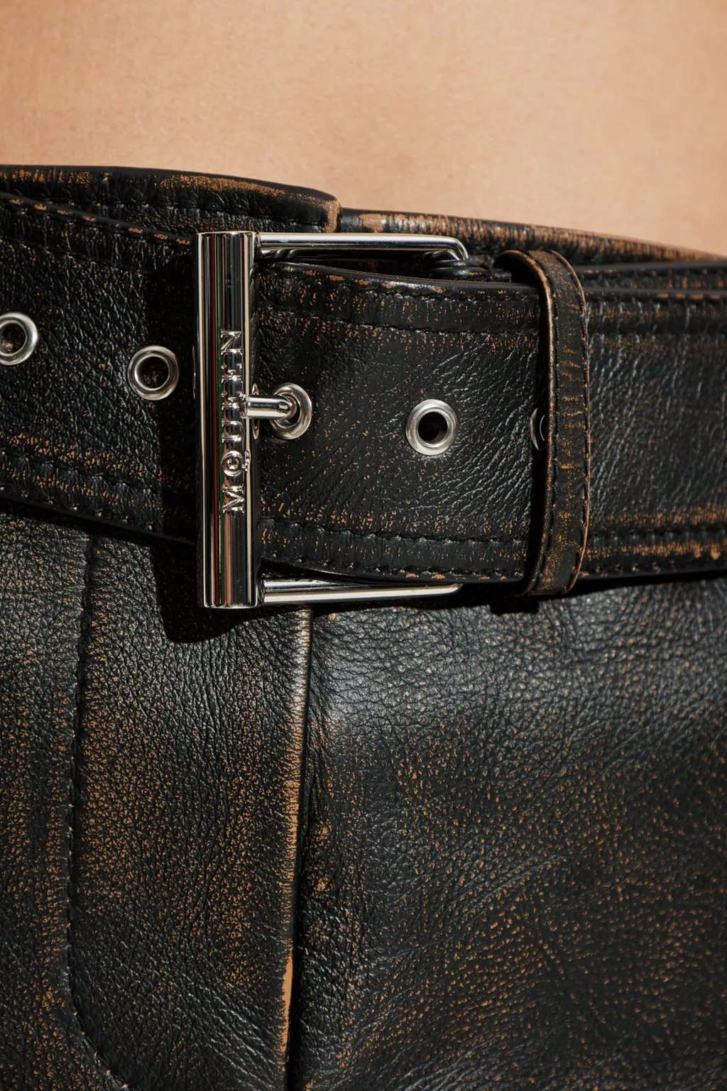 Belted Leather Mini Skirt