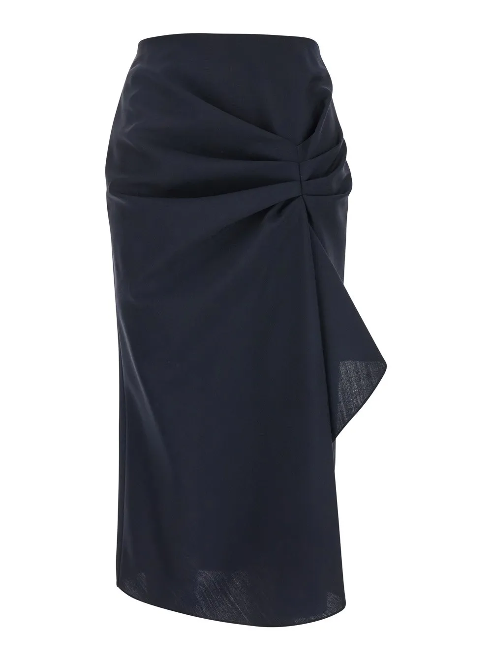 Asymmetric Gathered Midi Skirt