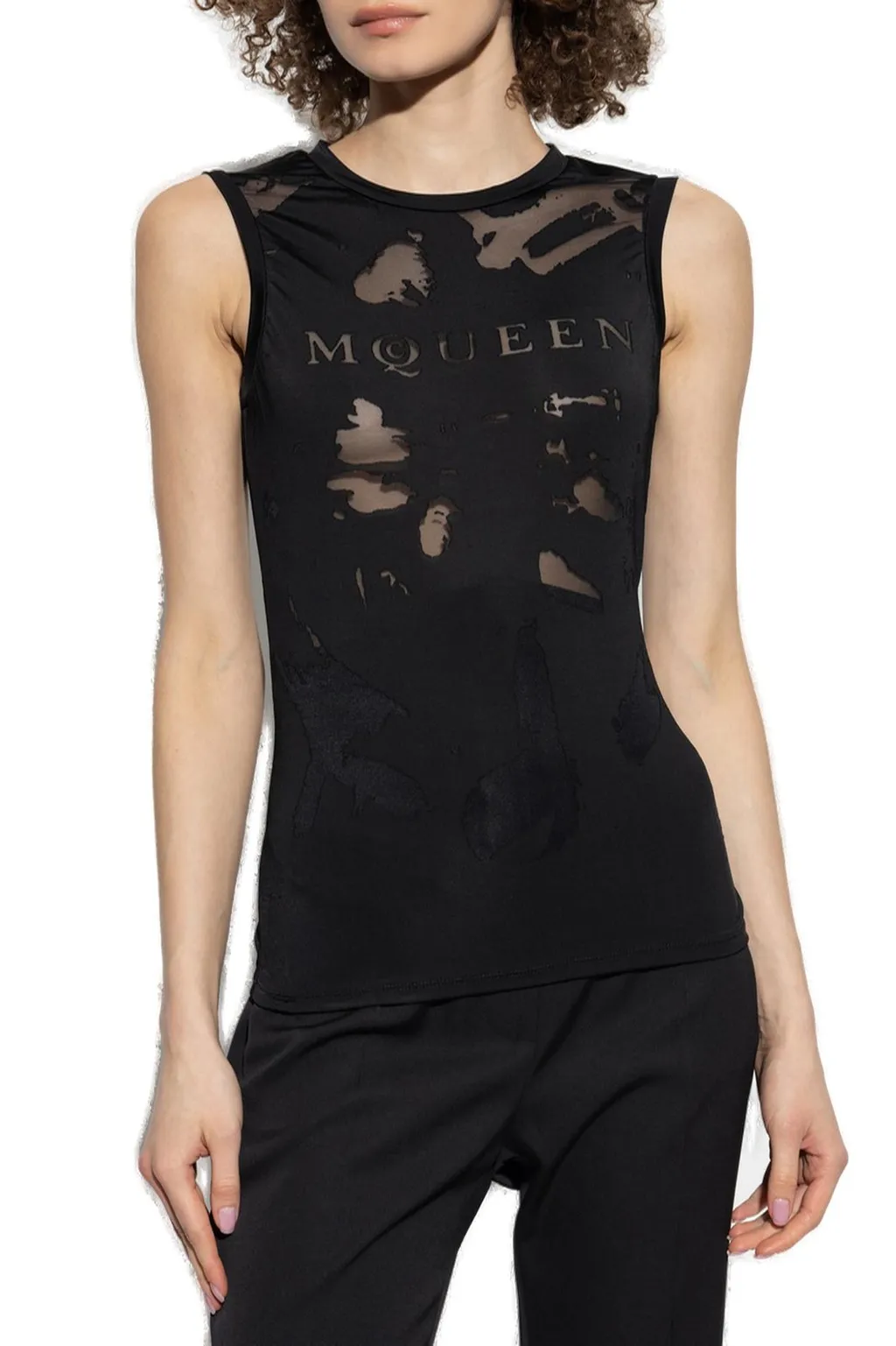 Logo Detailed Mesh Tank Top