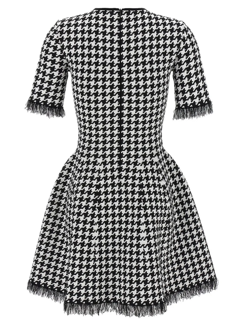 Houndstooth Frayed-Edge Mini Dress