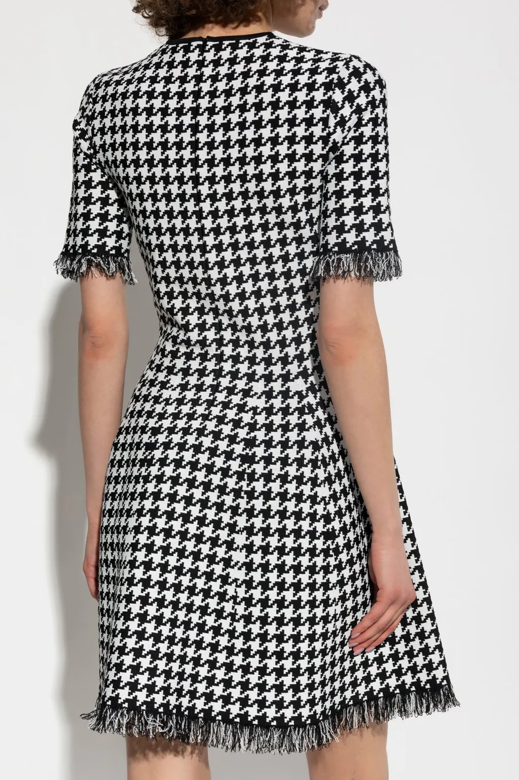 Houndstooth Frayed-Edge Mini Dress
