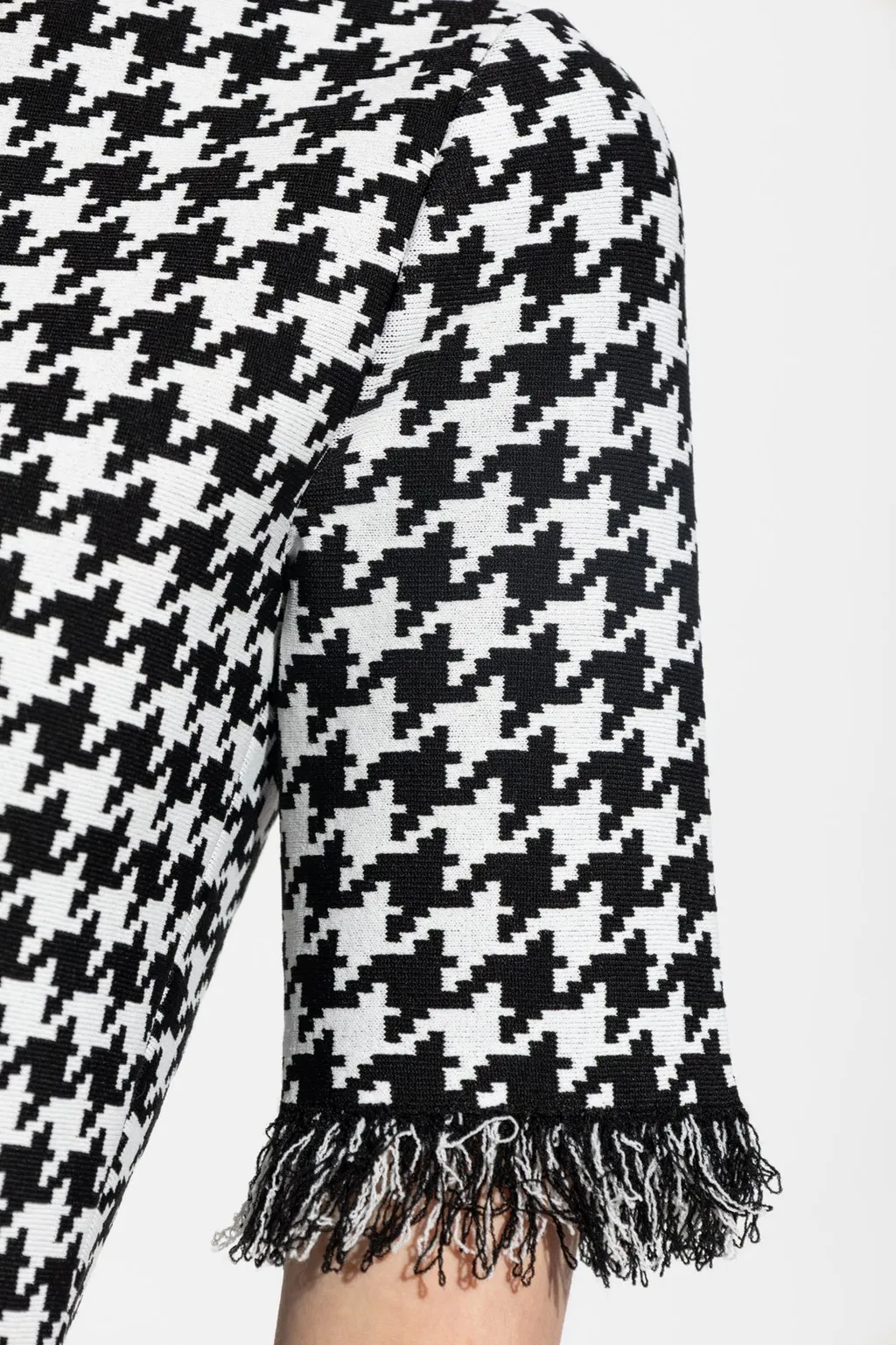 Houndstooth Frayed-Edge Mini Dress