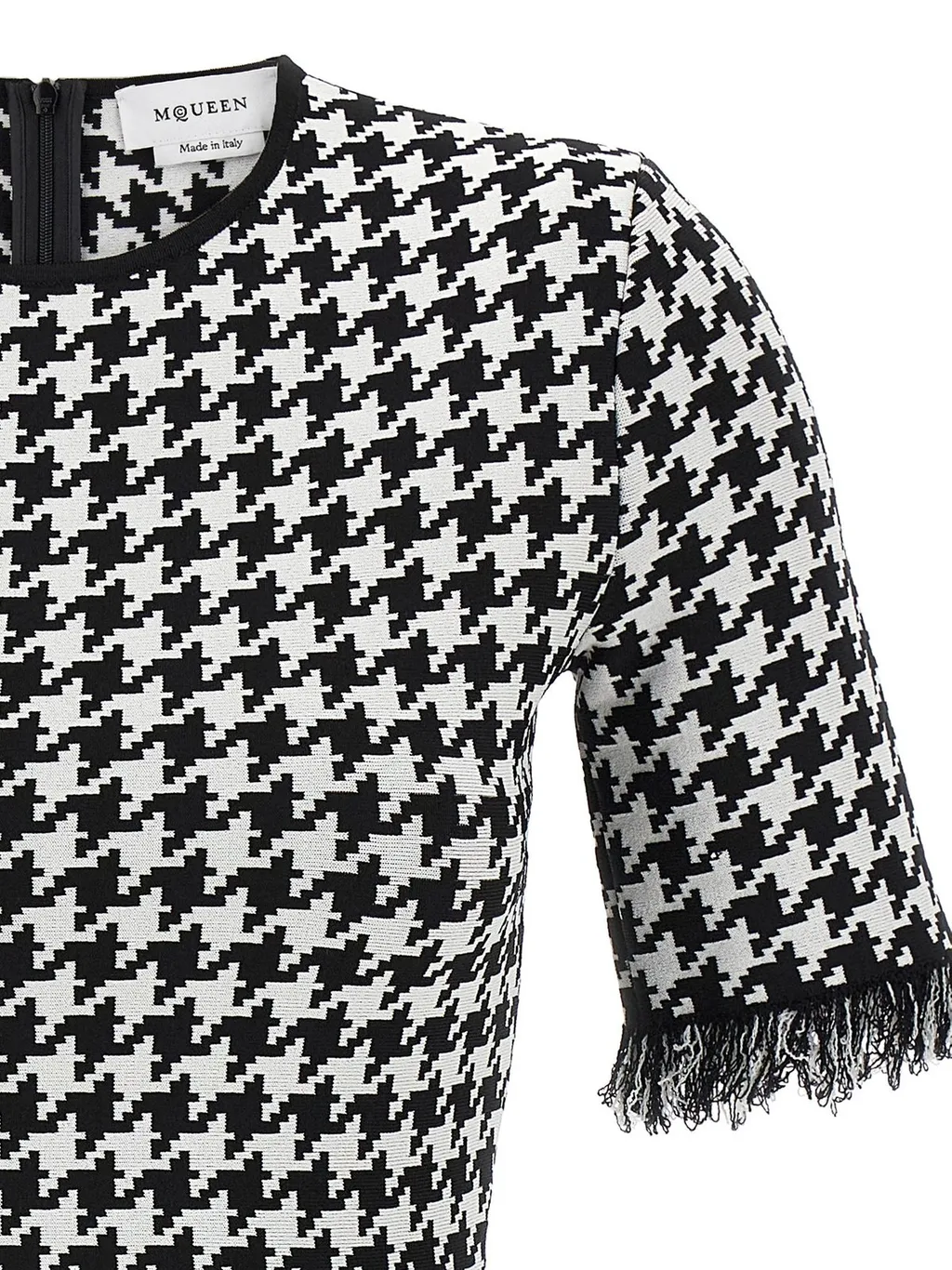 Houndstooth Frayed-Edge Mini Dress
