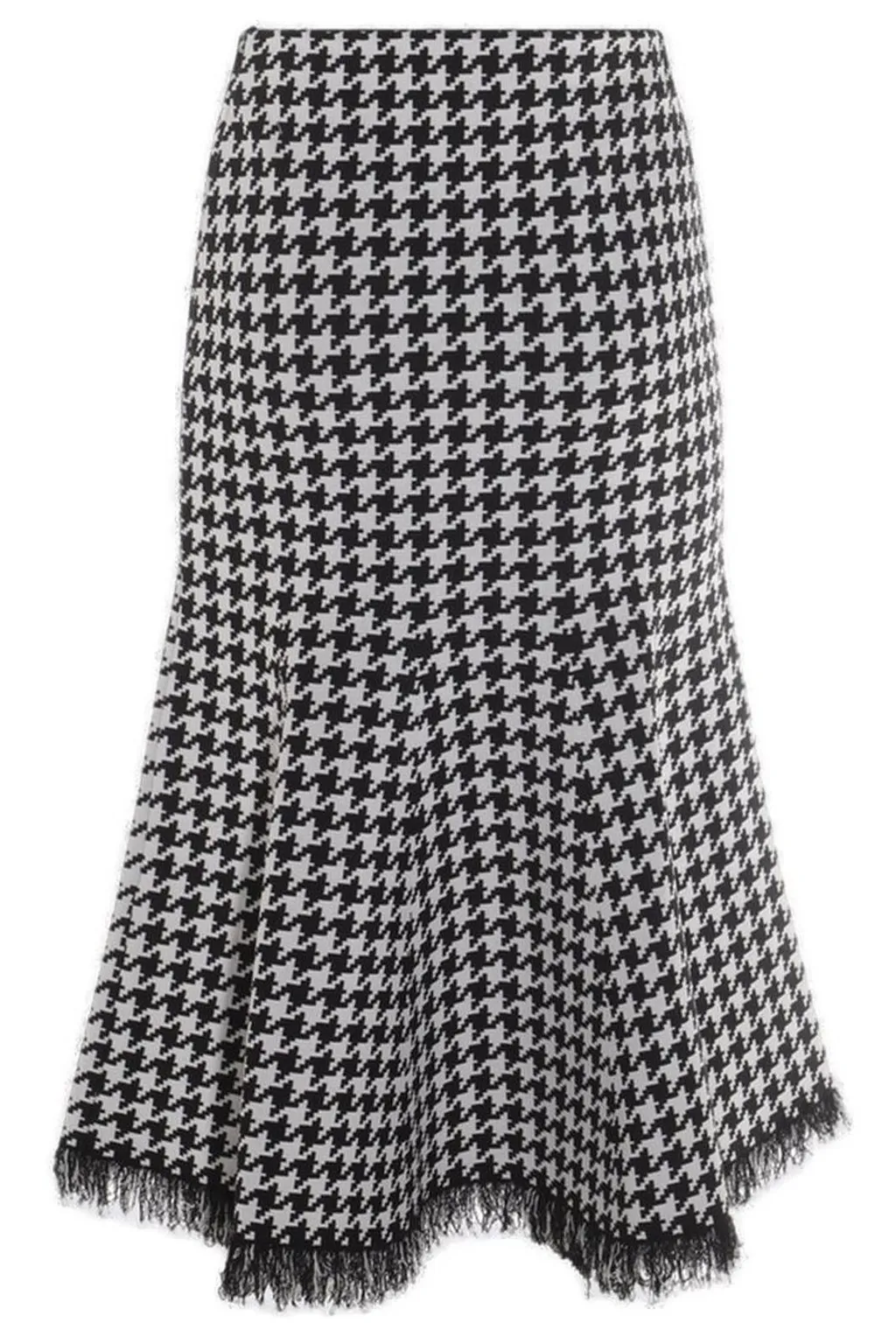 Houndstooth Frayed-Edge Midi Skirt