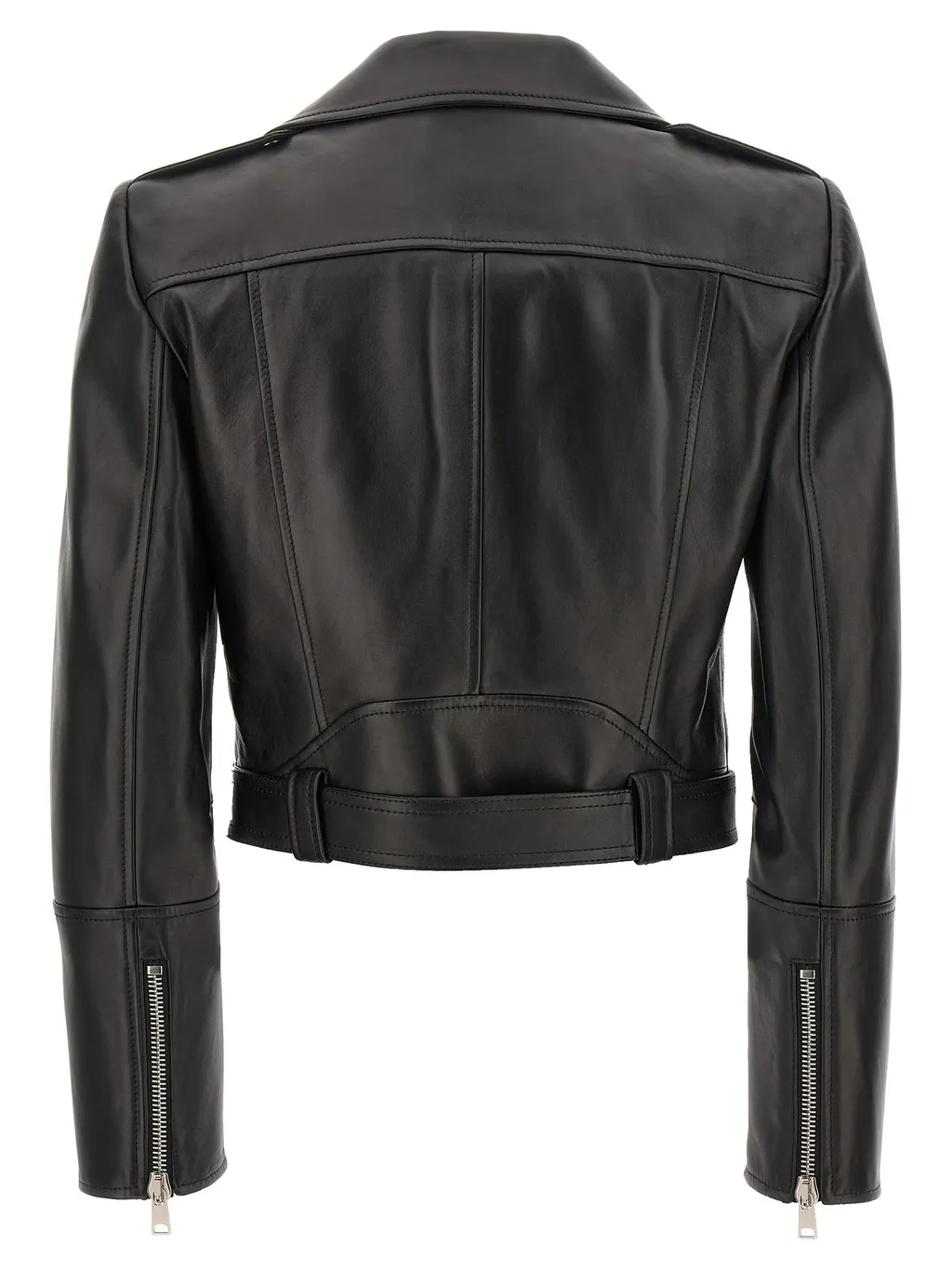 Cropped Zipped Leather Biker Jacket