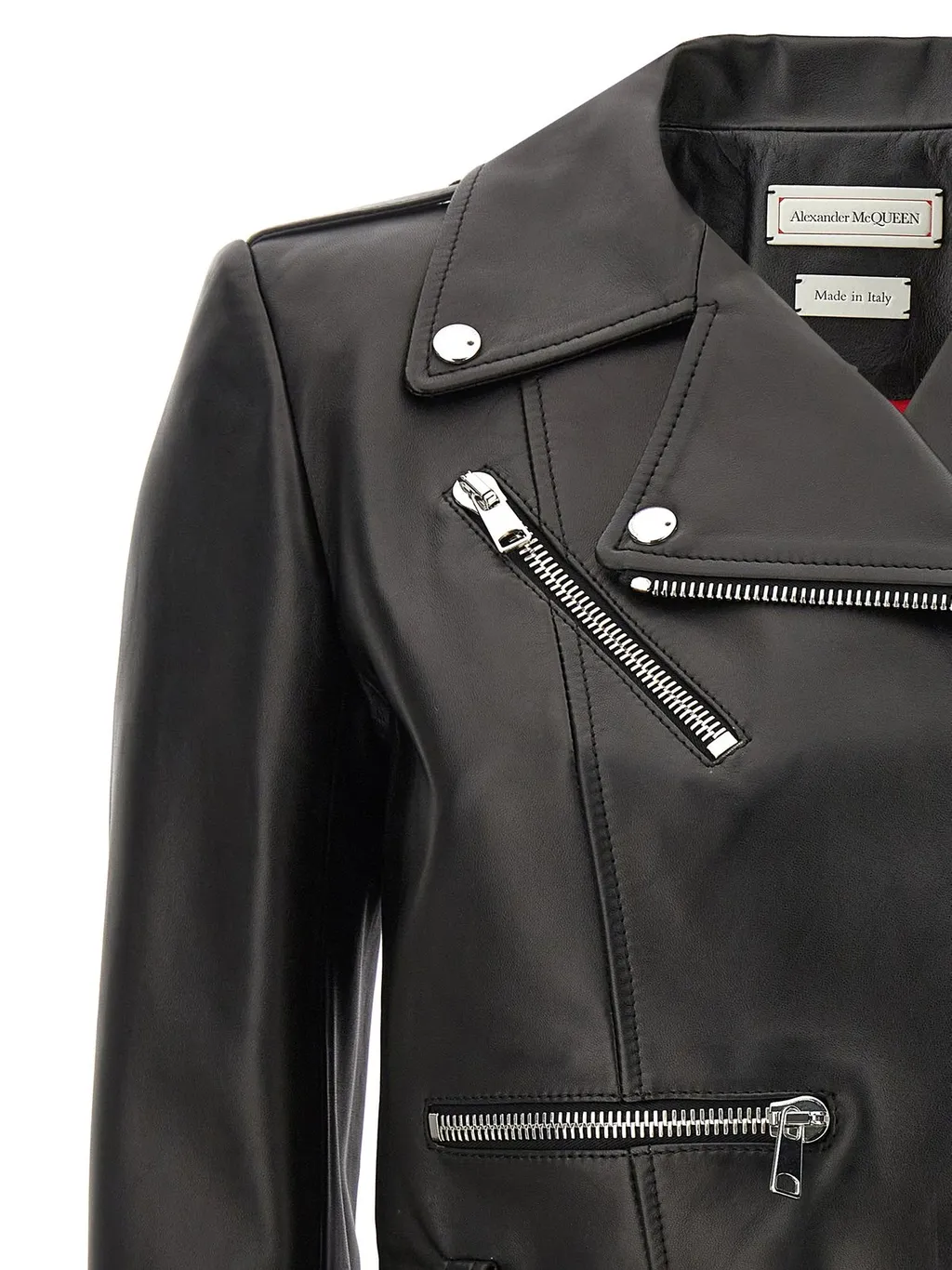 Cropped Zipped Leather Biker Jacket