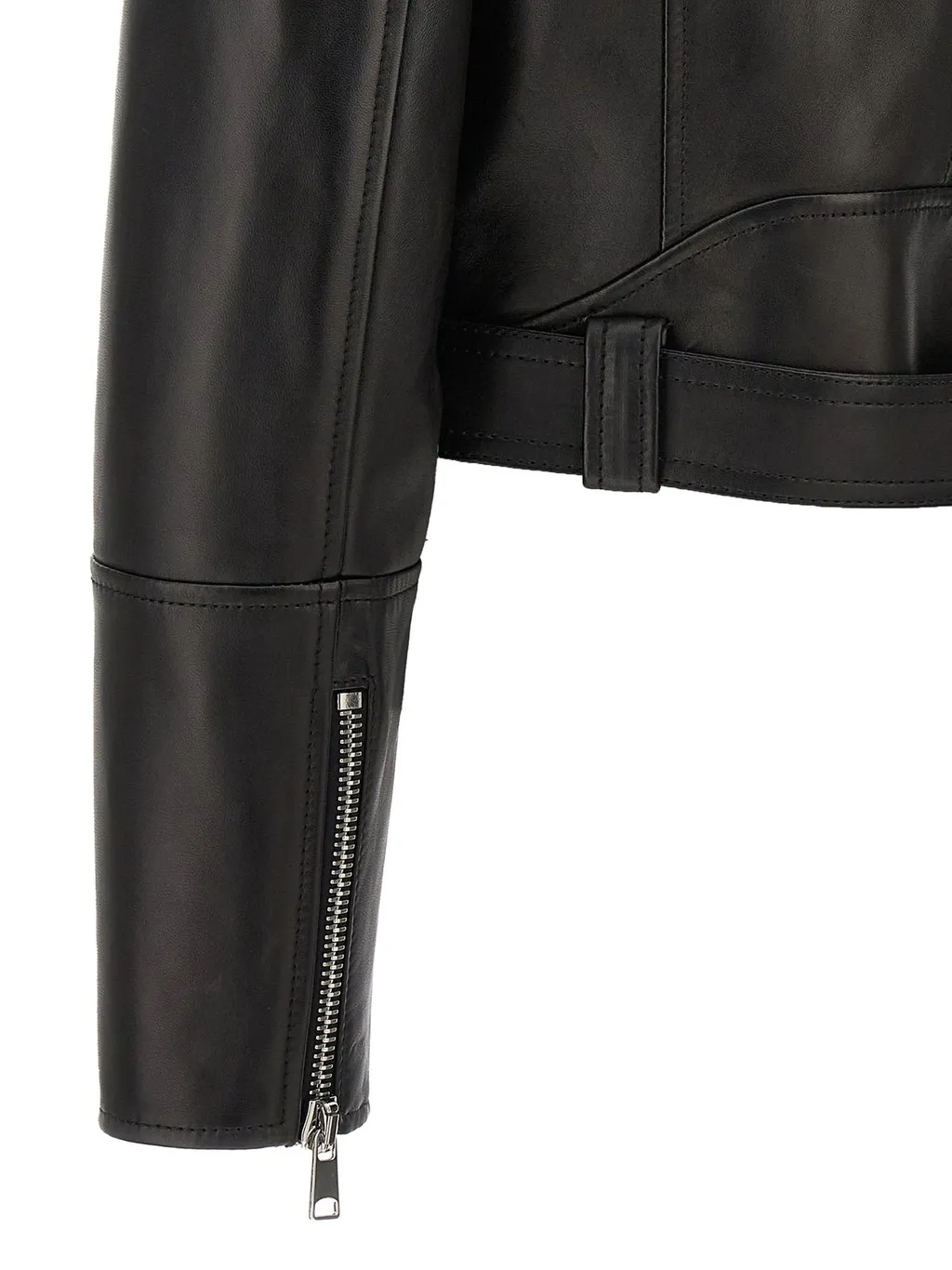 Cropped Zipped Leather Biker Jacket