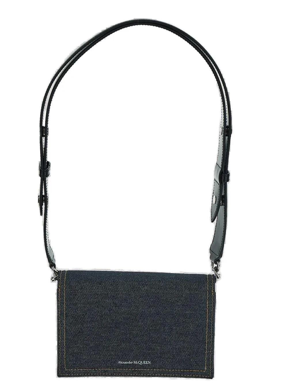 Small Logo Printed Denim Satchel Bag