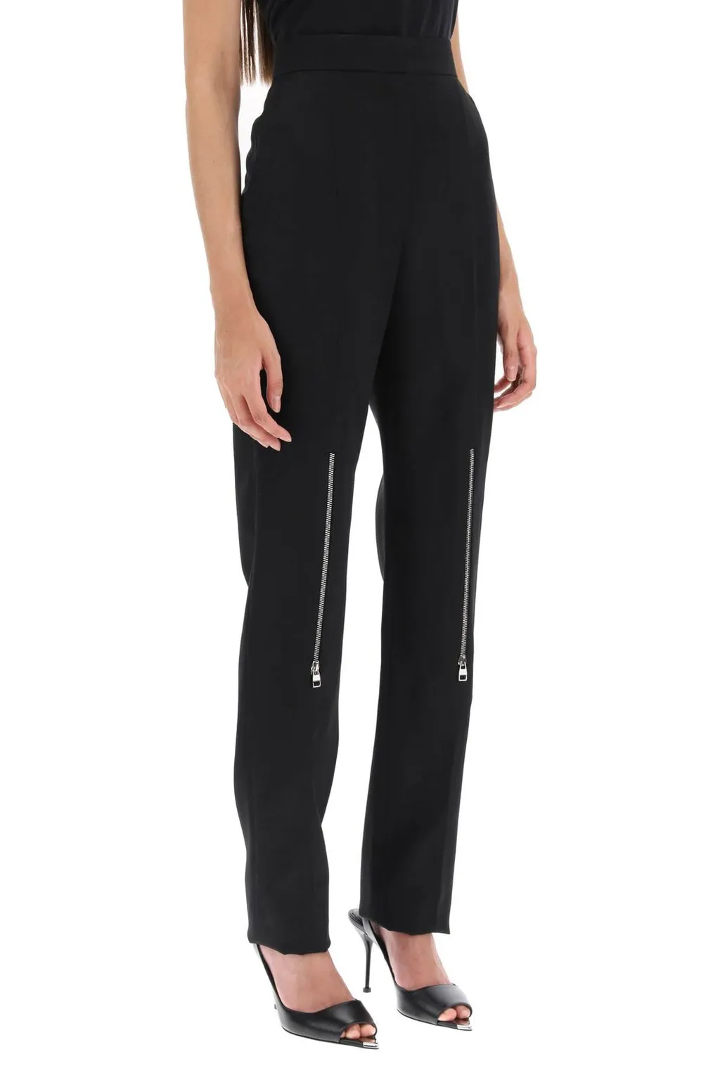 Zip-Embellished Slim-Cut Trousers