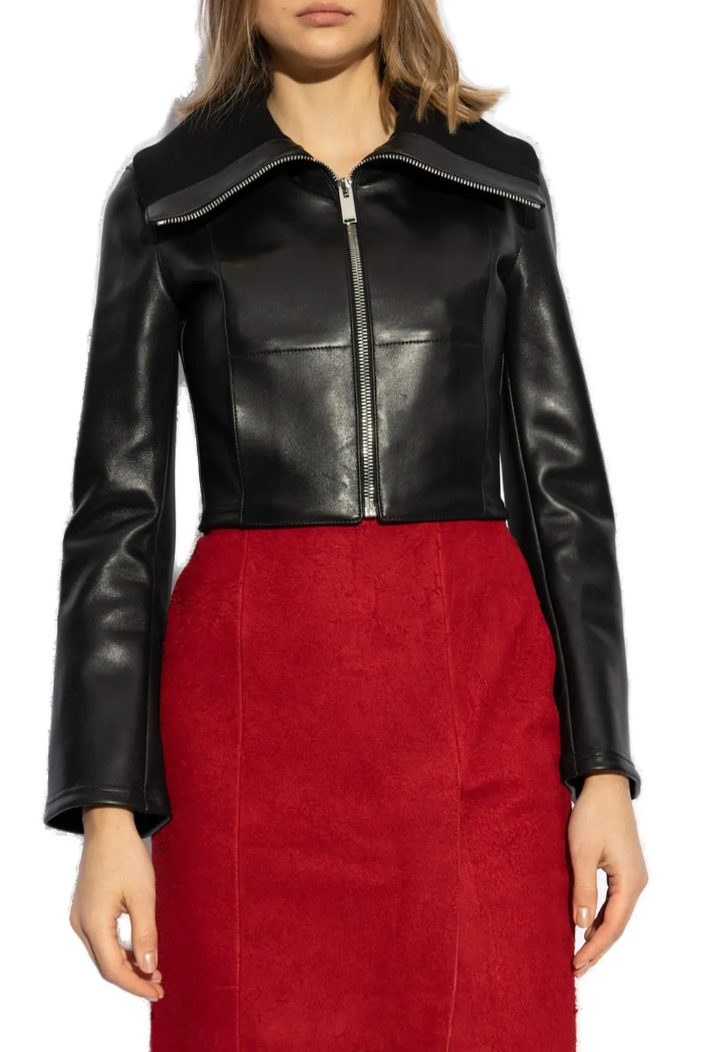 Folded Collar Leather Jacket