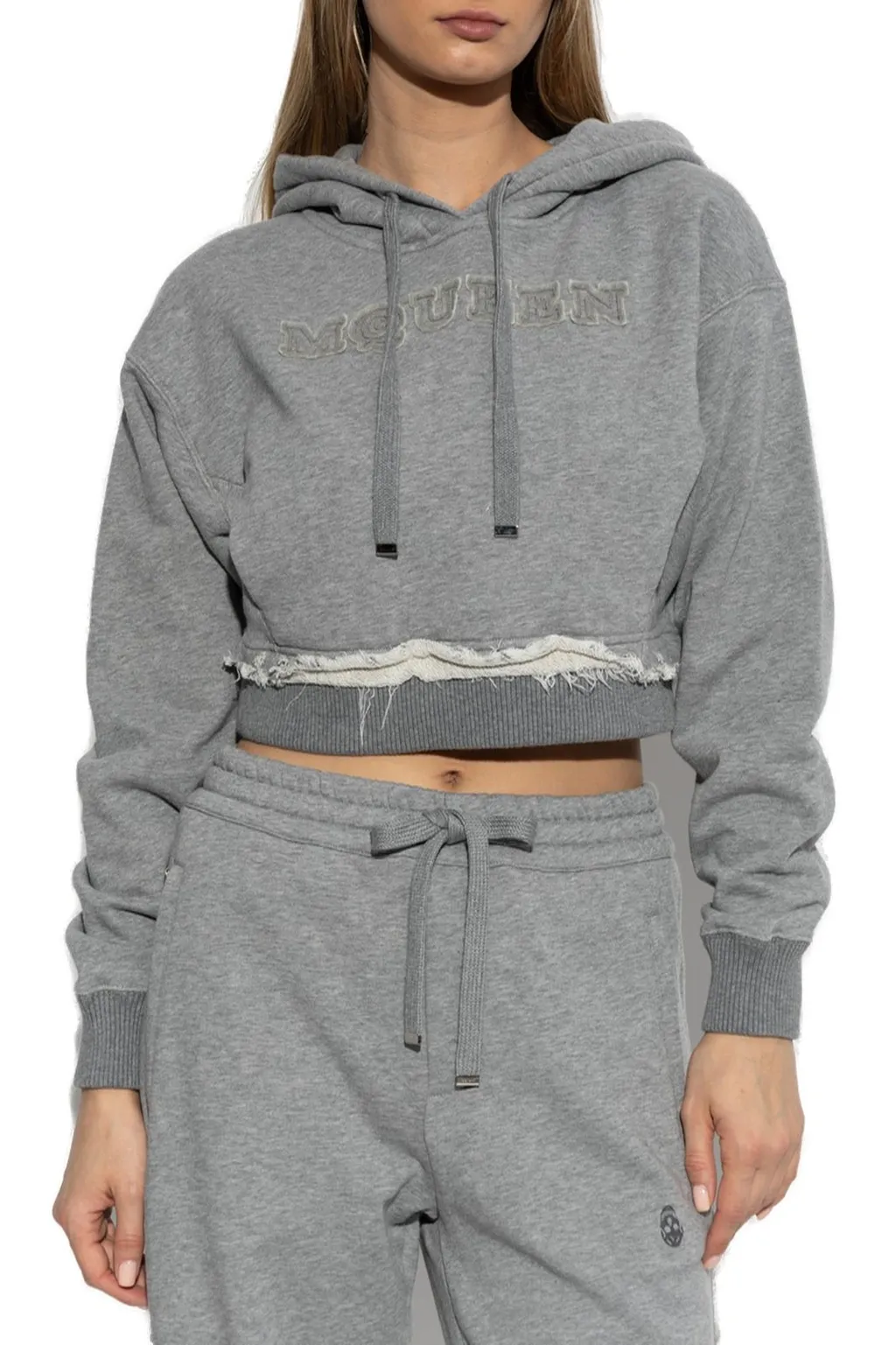 Drawstring Distressed Cropped Hoodie