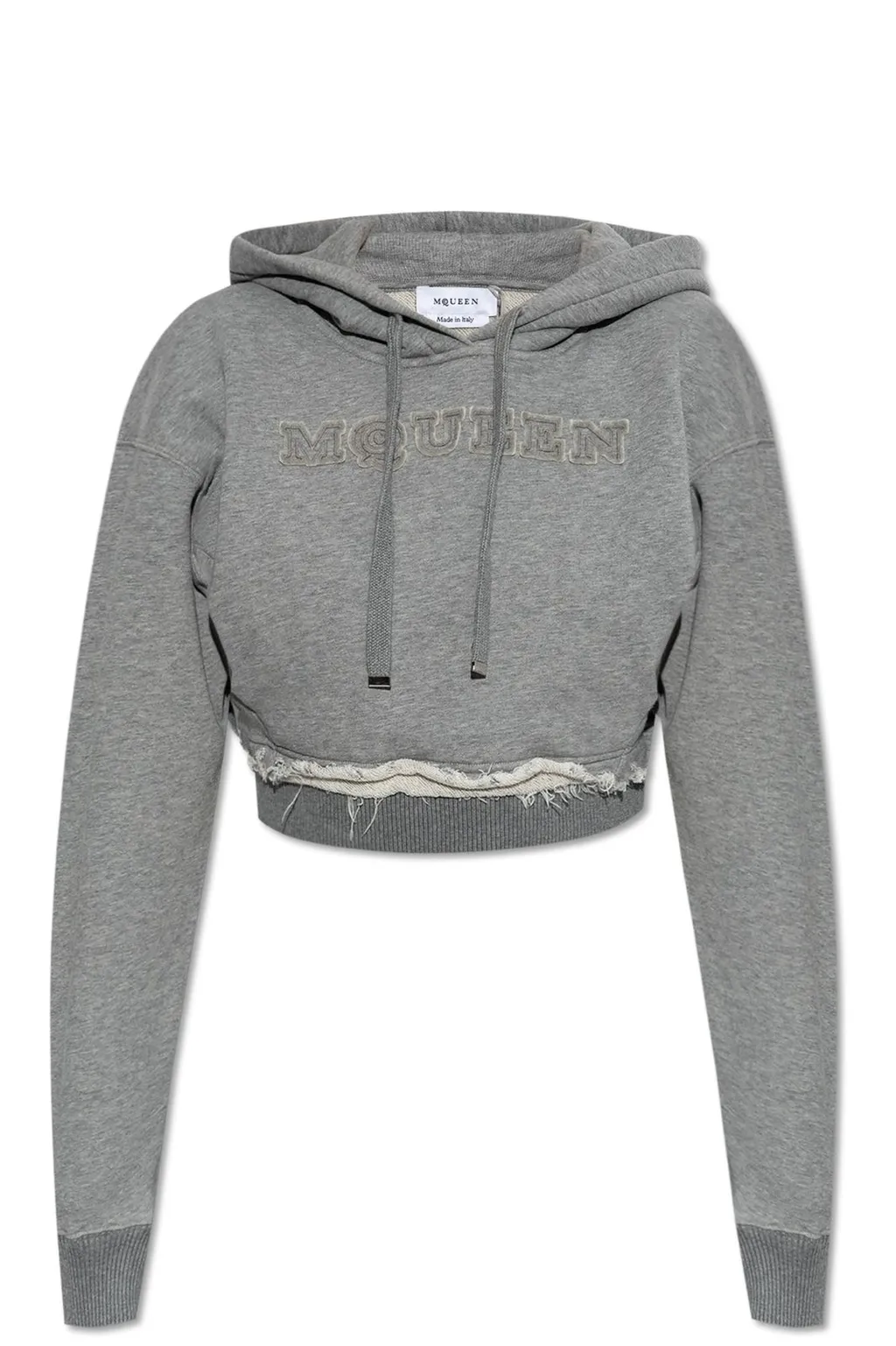 Drawstring Distressed Cropped Hoodie