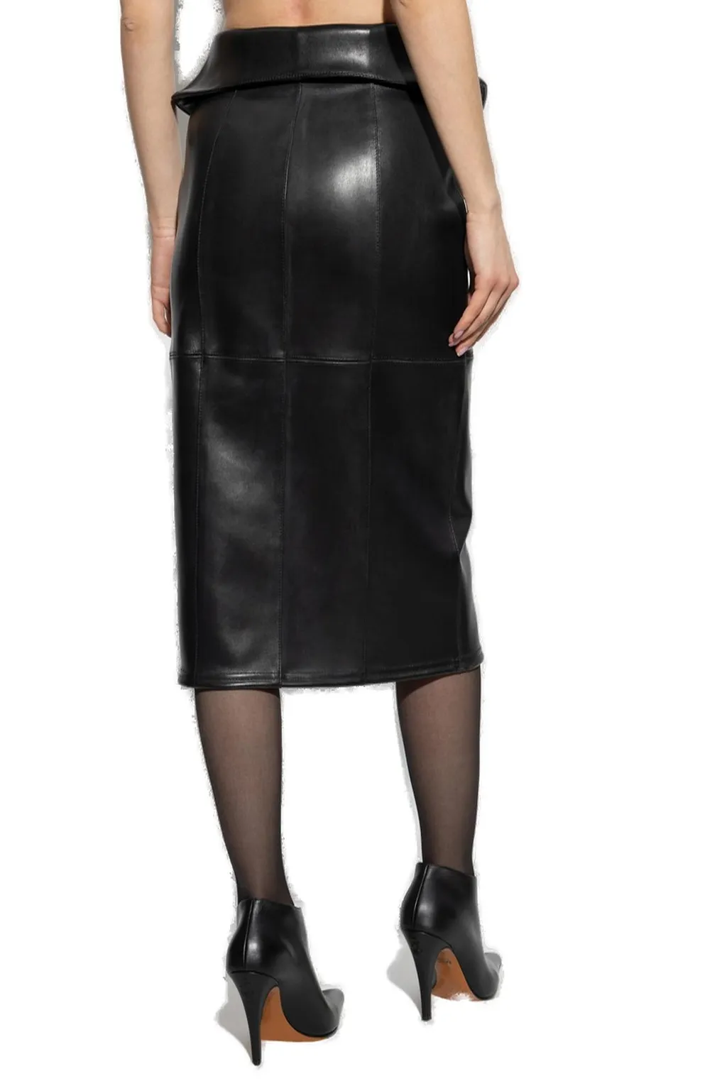 Fold Over Waist Leather Skirt