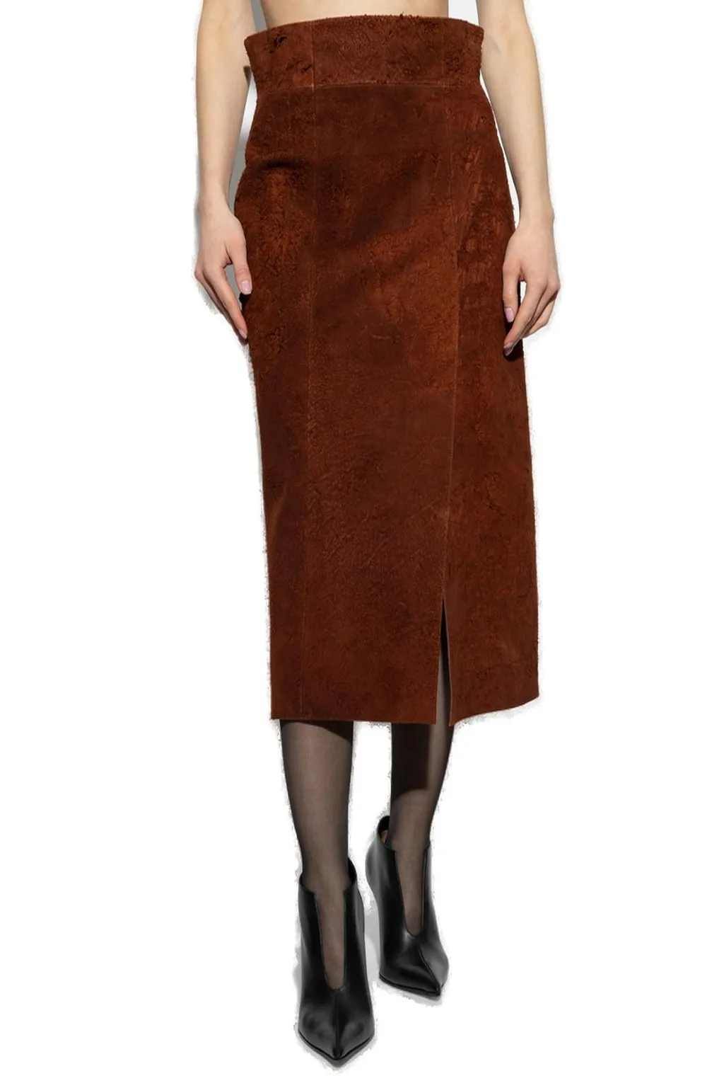 High Waist Front-Slit Midi Skirt