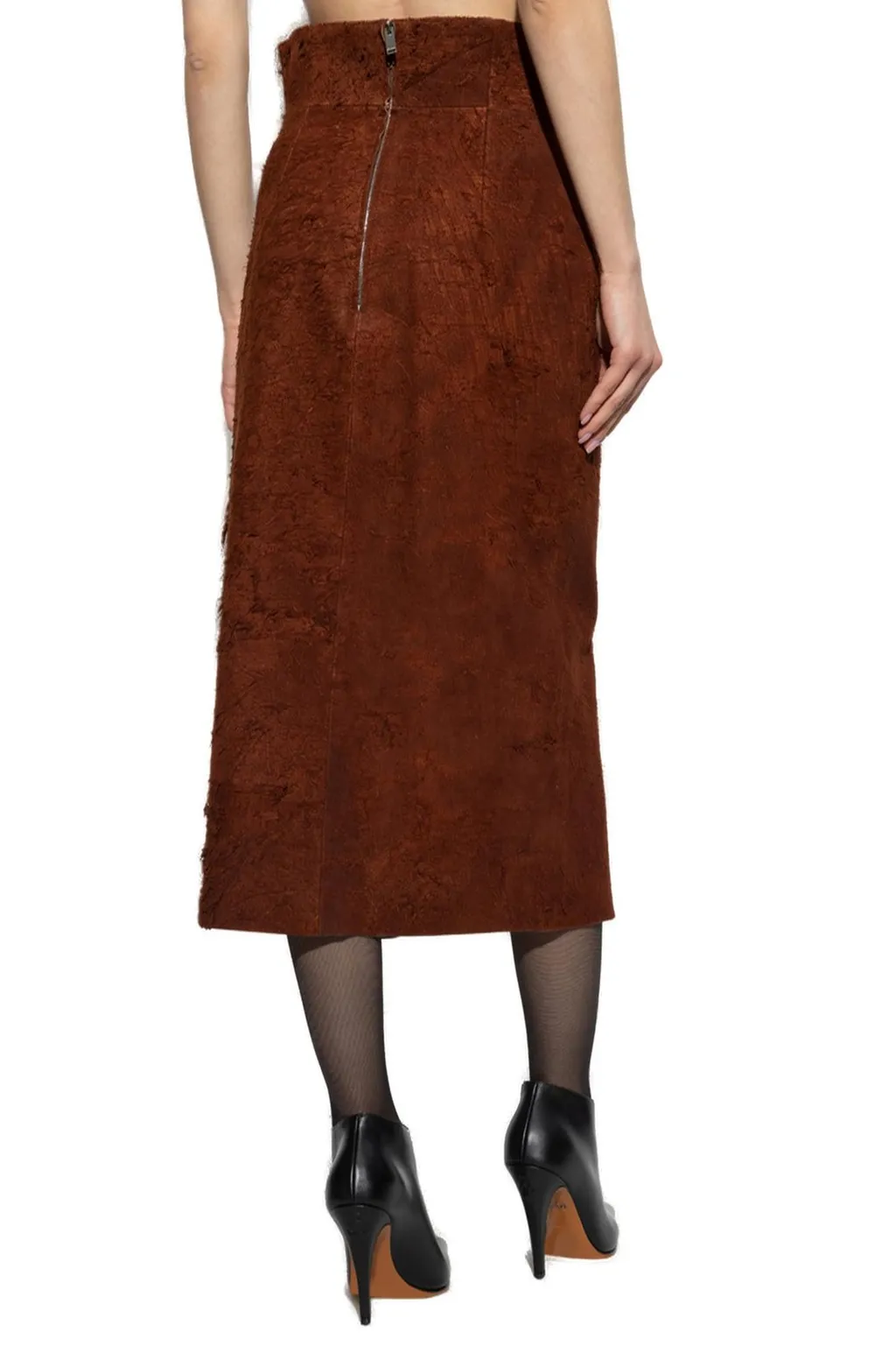 High Waist Front-Slit Midi Skirt