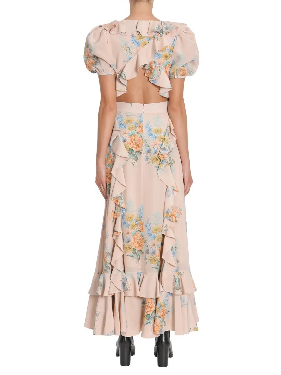 Floral Print Ruched Silk Dress