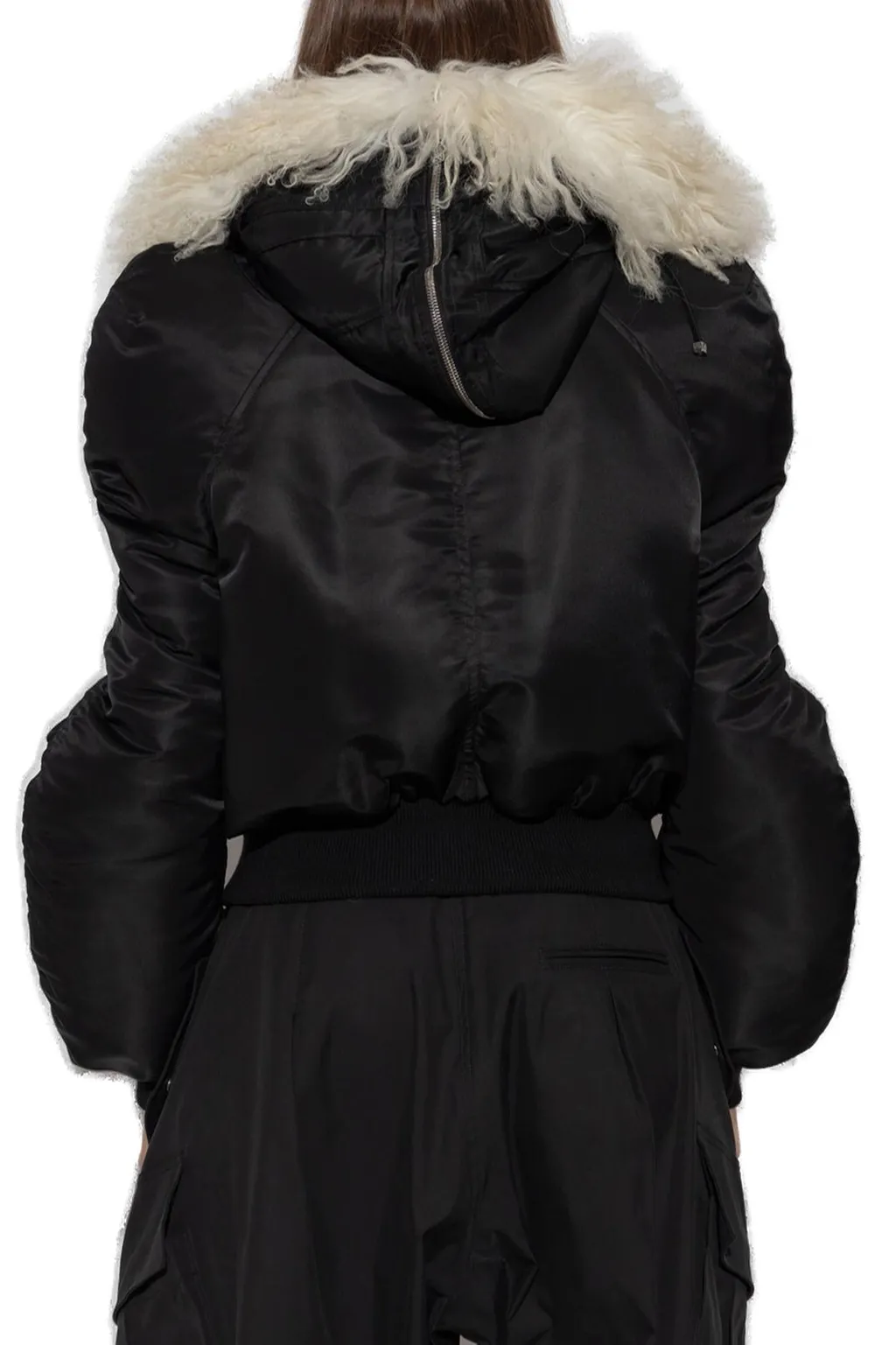 Shearling Trim Ruched Bomber Jacket