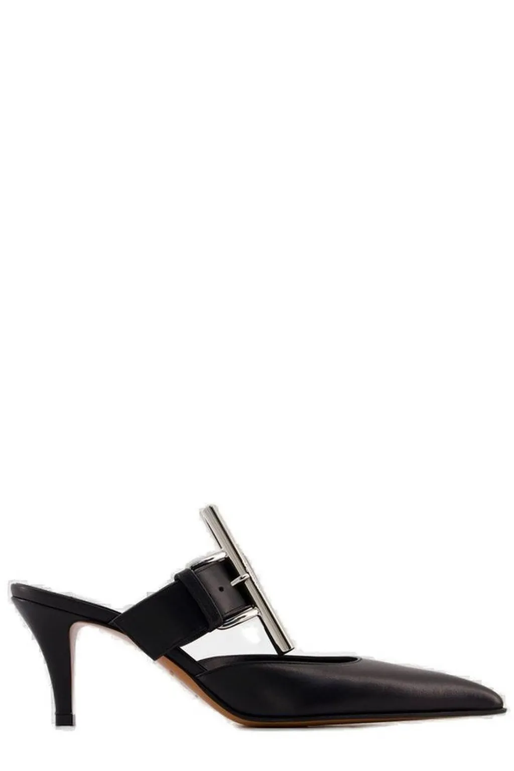 Birdee Cross-Bar Buckle Pointed-Toe Mules