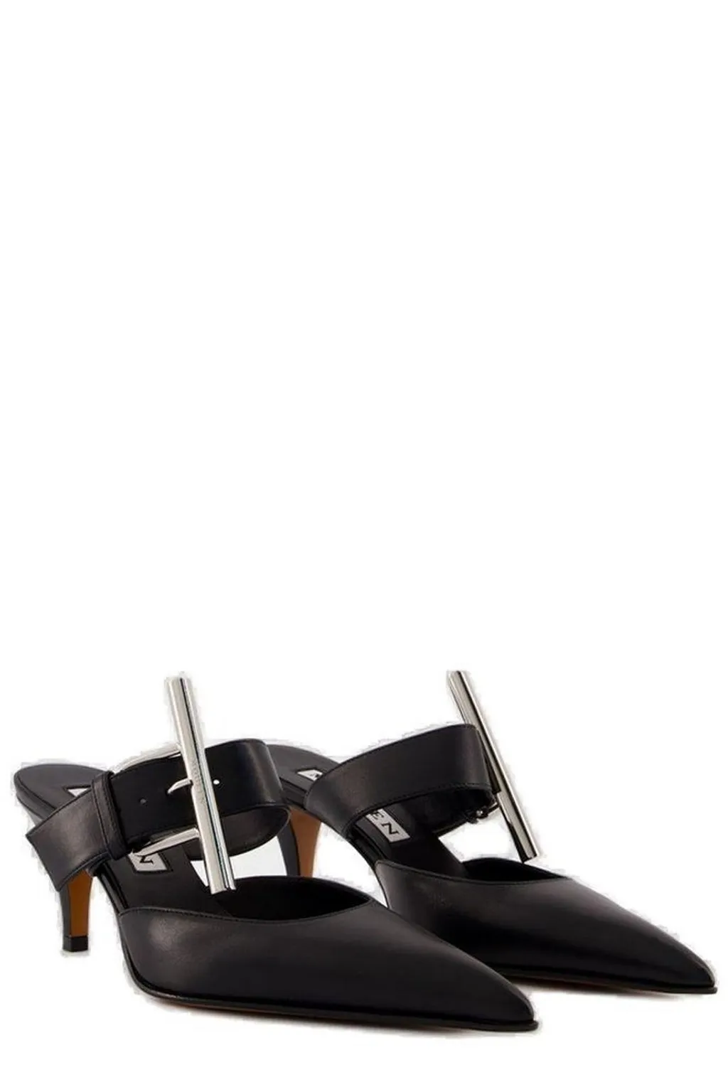Birdee Cross-Bar Buckle Pointed-Toe Mules