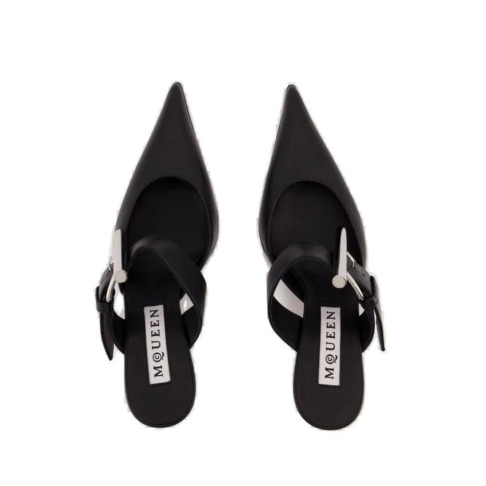 Birdee Cross-Bar Buckle Pointed-Toe Mules