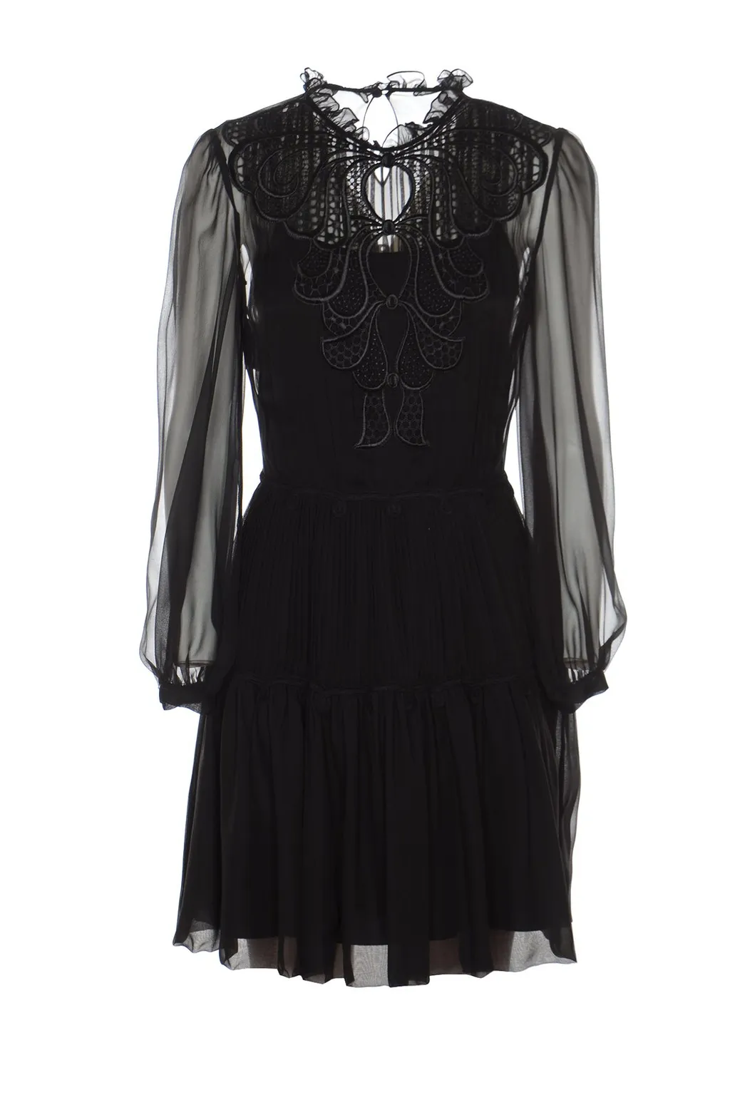 Sheer Sleeves Pleated Dress
