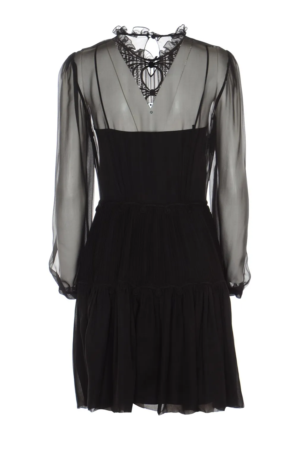 Sheer Sleeves Pleated Dress