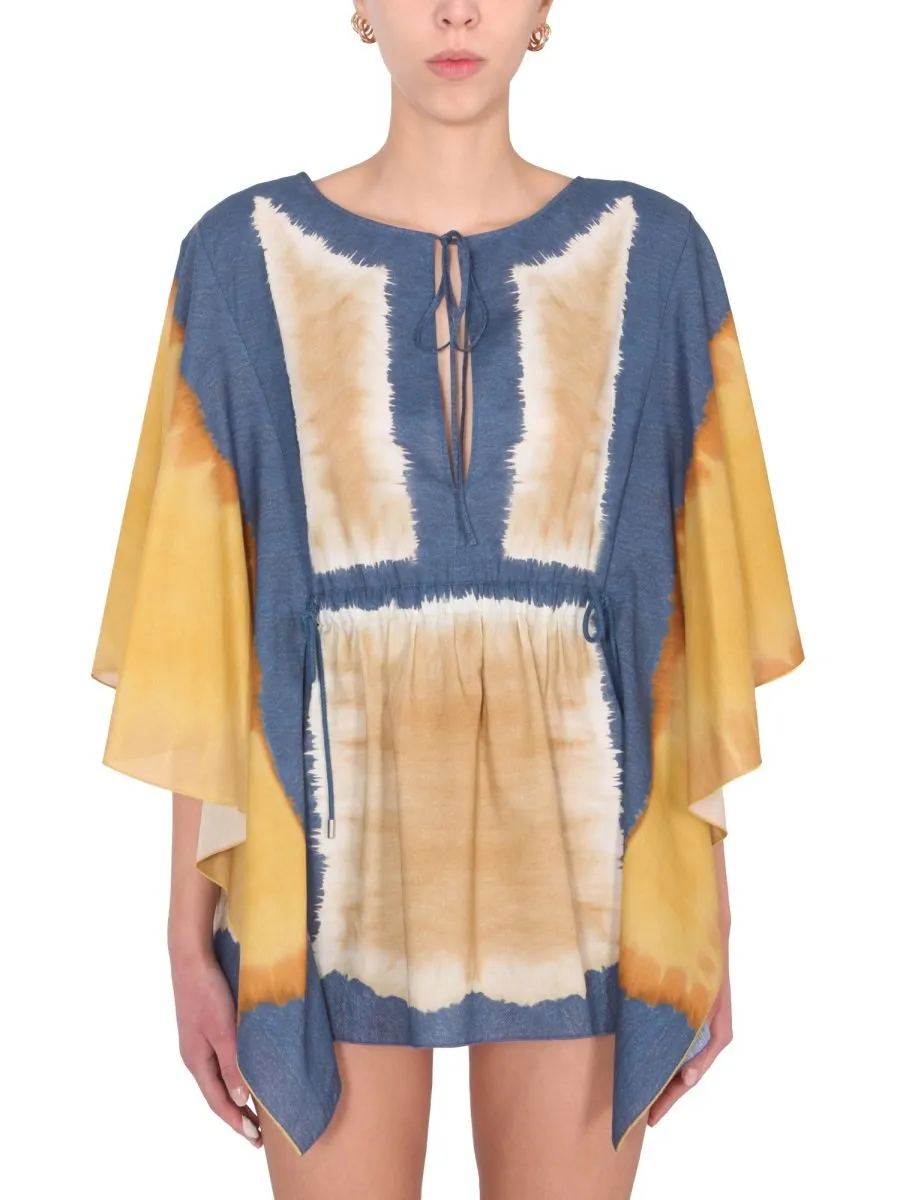 Wide Sleeve Tie-Dye Tunic Dress