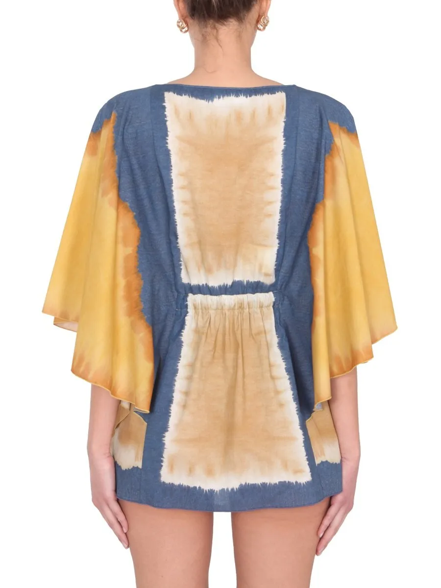 Wide Sleeve Tie-Dye Tunic Dress