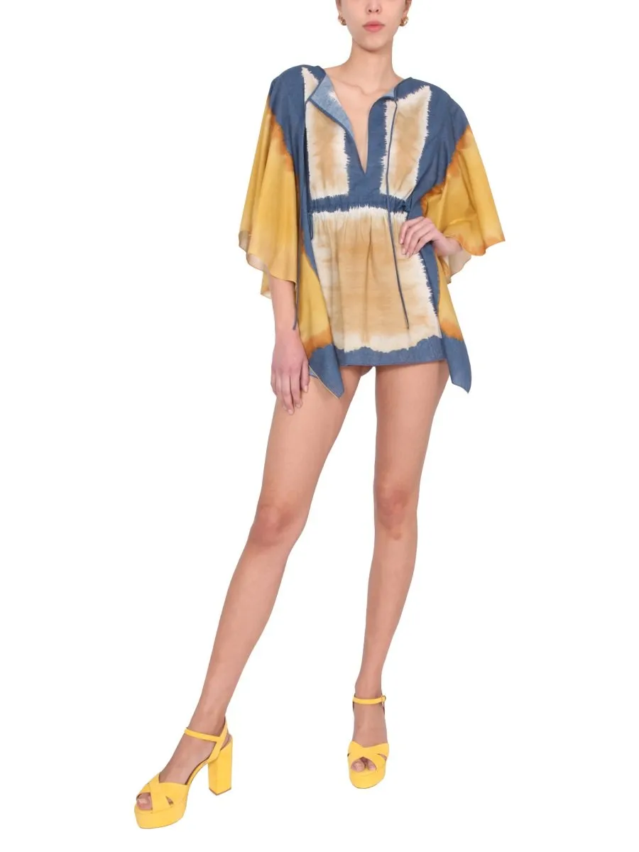 Wide Sleeve Tie-Dye Tunic Dress