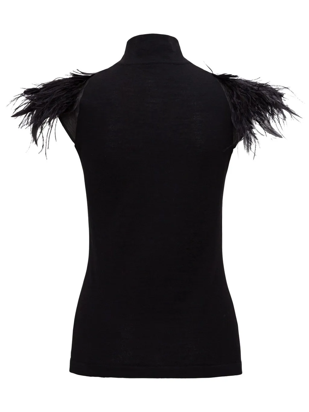 Feather-Trimmed High-Neck Top