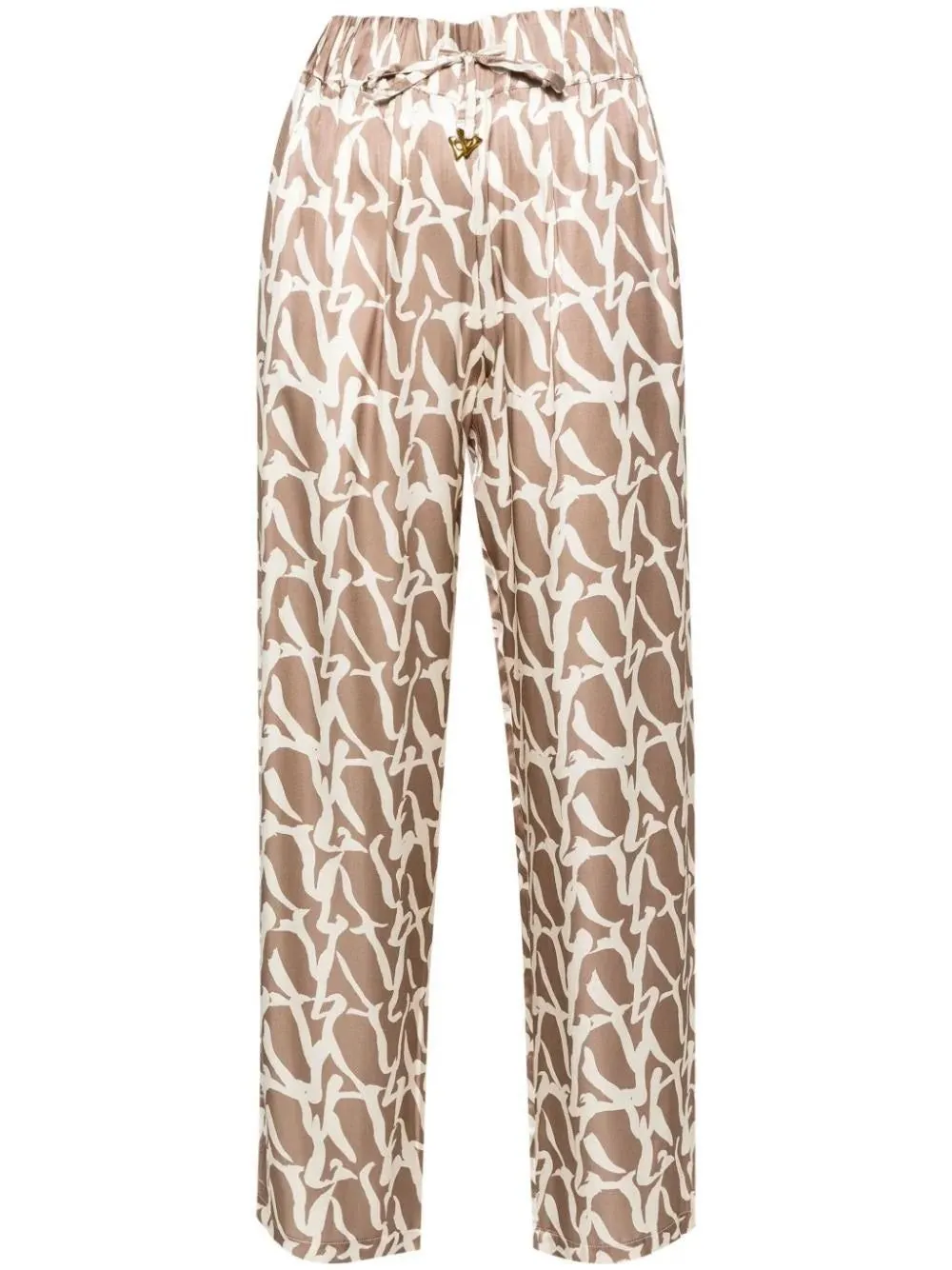 Aurora Monogram-Printed Satin Trousers