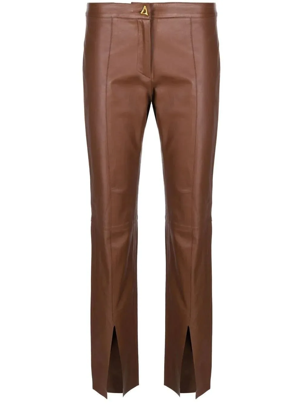 Slit Front Straight Leg Leather Pants