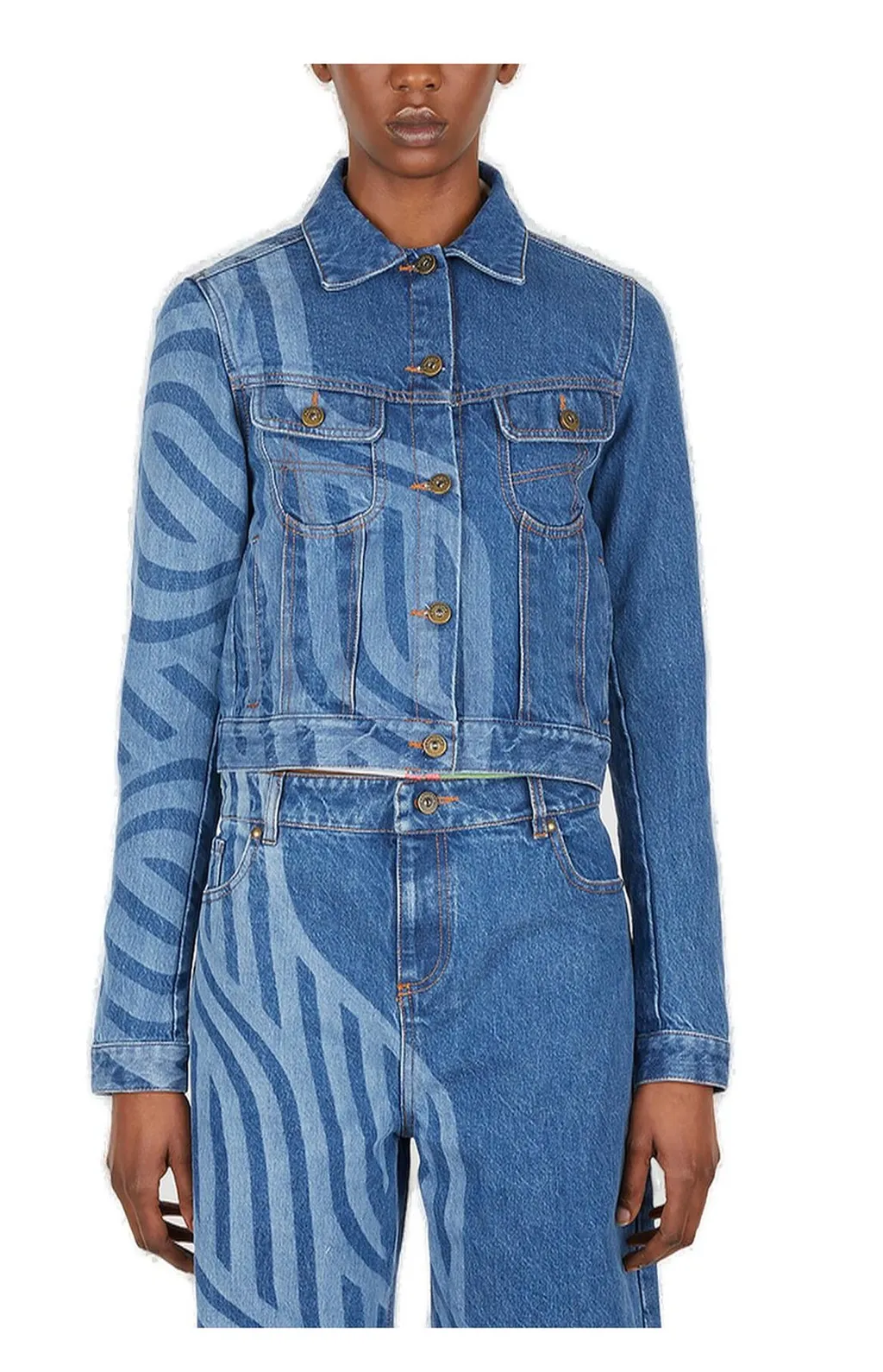 Laser-Printed Buttoned Denim Jacket