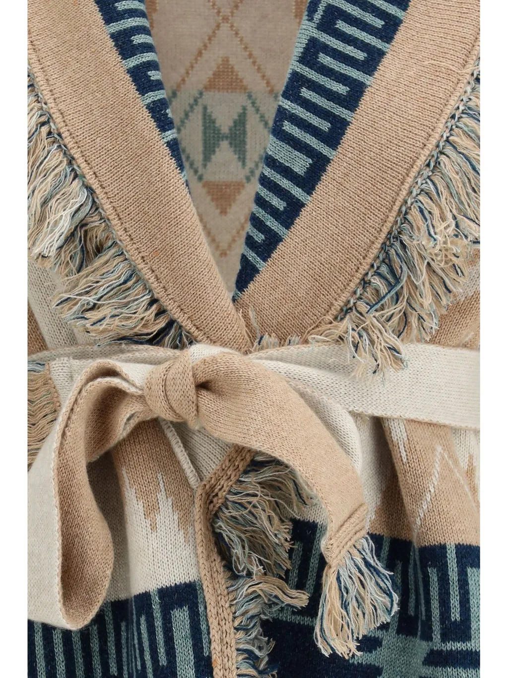 Icon Jacquard Fringed Belted Cardigan