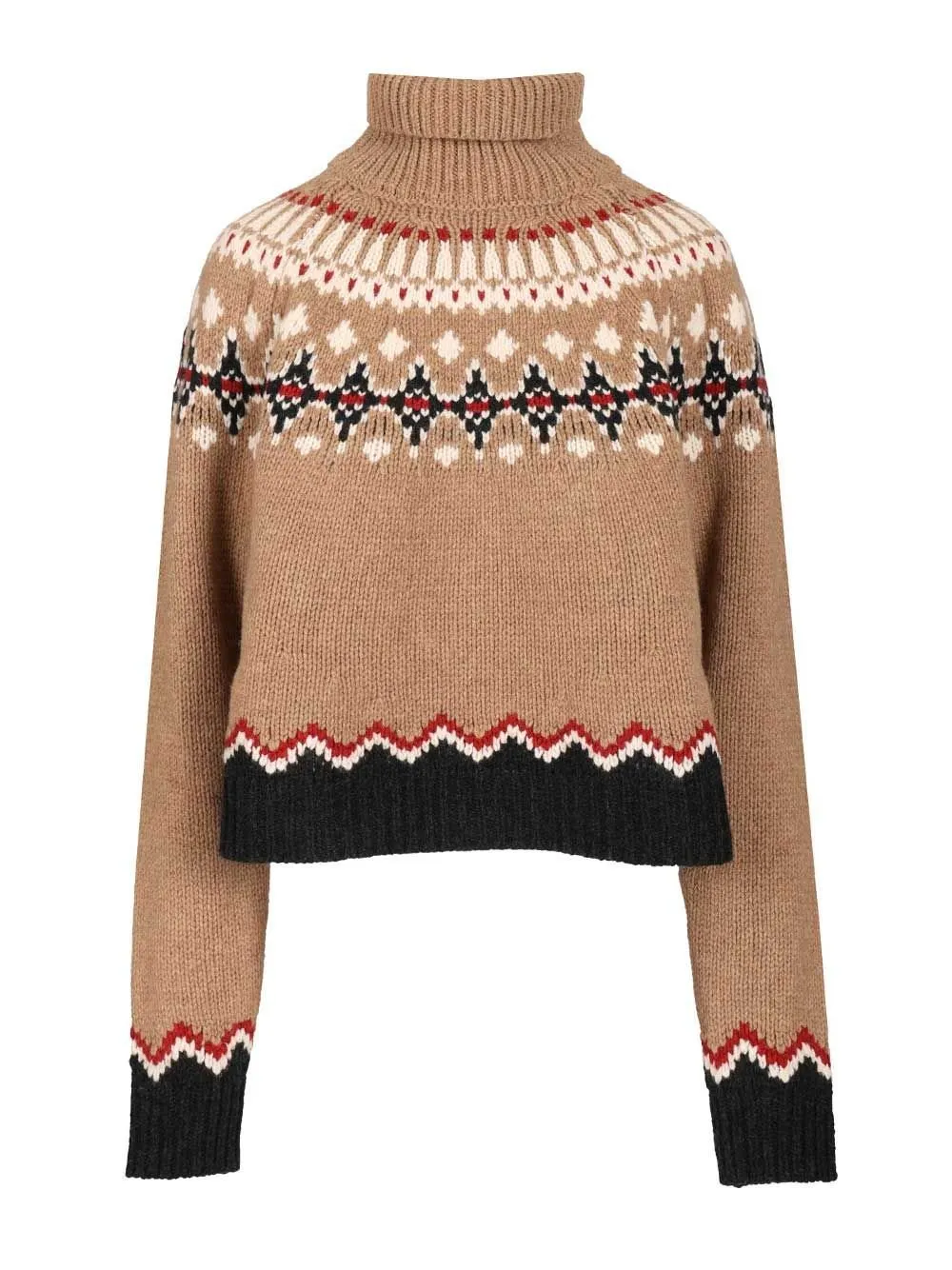 Pattern Intarsia-Knit Turtleneck Jumper
